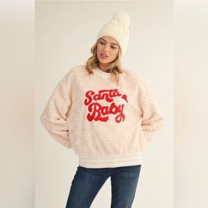 JODIFL Cream and Red Fuzzy Sweater